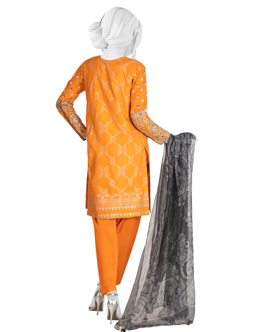 ORANGE LAWN 3PC UNSTITCHED | JLAWN-S-US-22-369 TANGRINE - Image 2