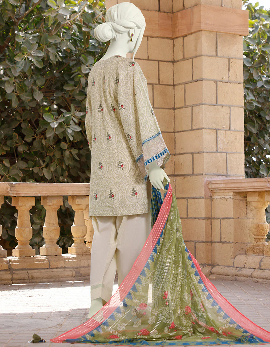 GREEN LAWN 3PC UNSTITCHED | JLAWN-S-US-22-371 INDIAN OLD SCHOOL - Image 2