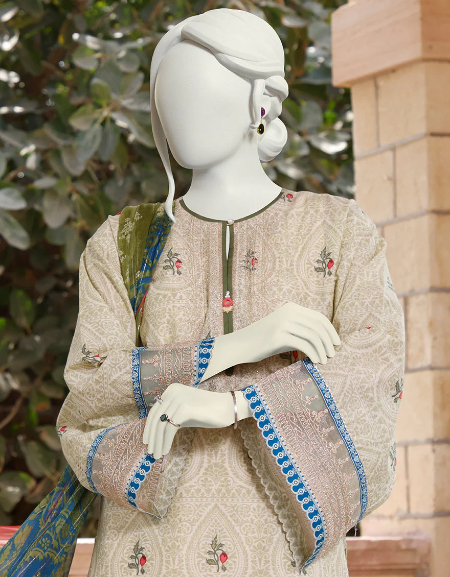 GREEN LAWN 3PC UNSTITCHED | JLAWN-S-US-22-371 INDIAN OLD SCHOOL - Image 3