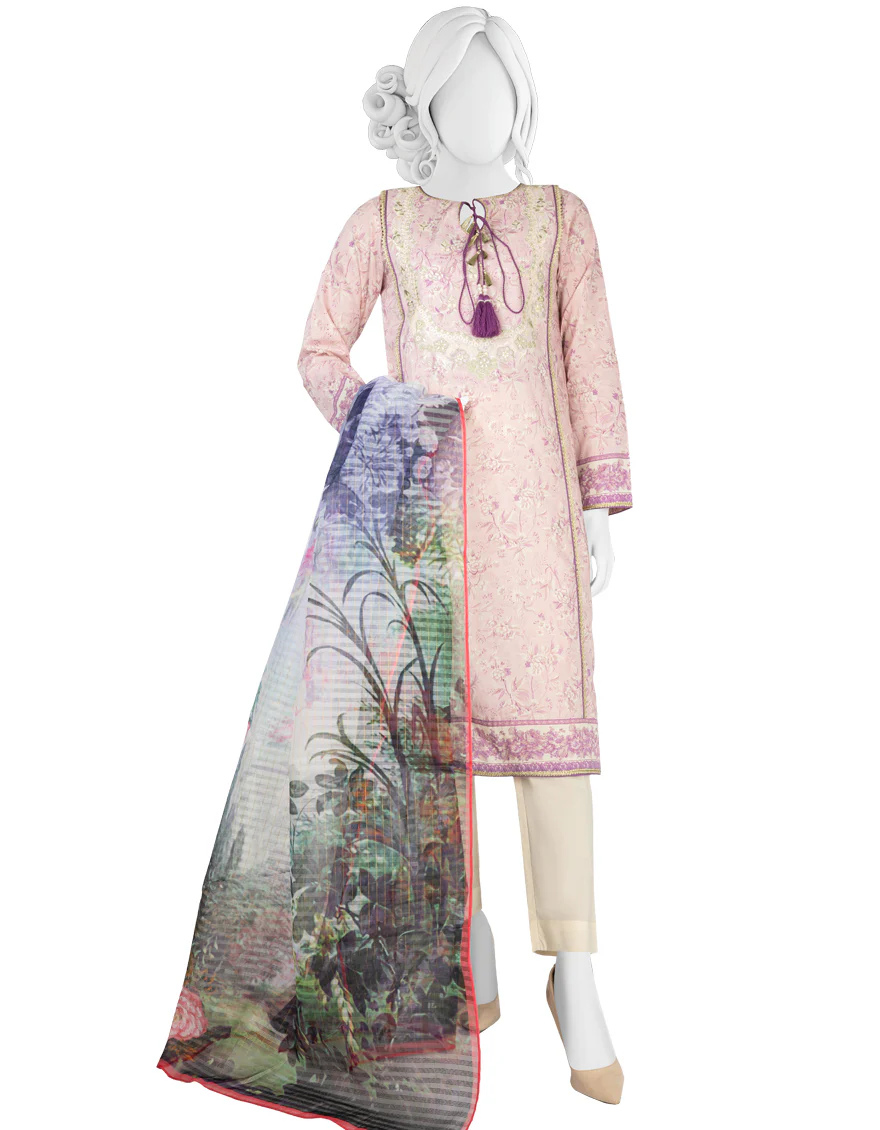 MULTICOLOR LAWN 3PC UNSTITCHED | JLAWN-S-US-22-379 POWDER PINK (22-2021)