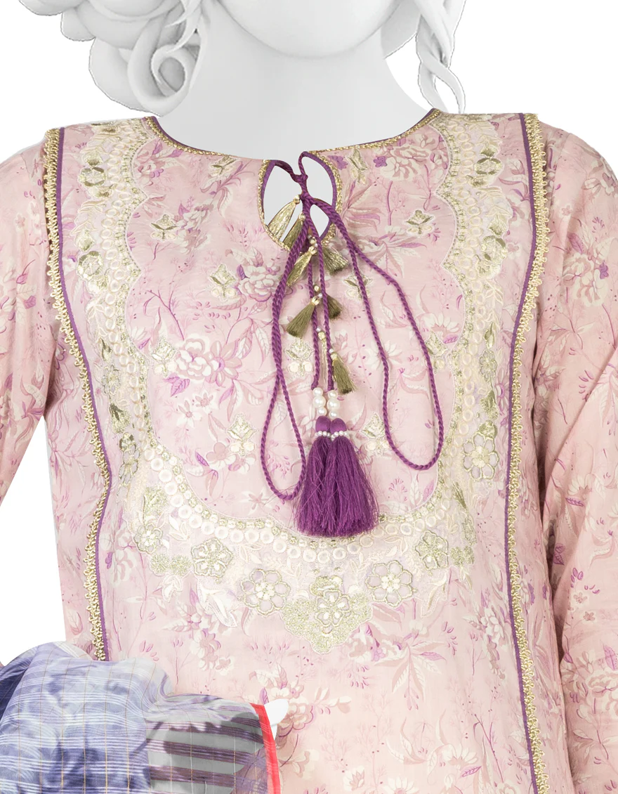 MULTICOLOR LAWN 3PC UNSTITCHED | JLAWN-S-US-22-379 POWDER PINK (22-2021) - Image 2