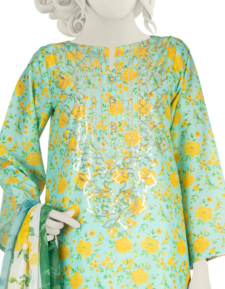 GREEN LAWN 3PC STITCHED | JLAWN-S-US-22-412/S FREESIA - Image 3
