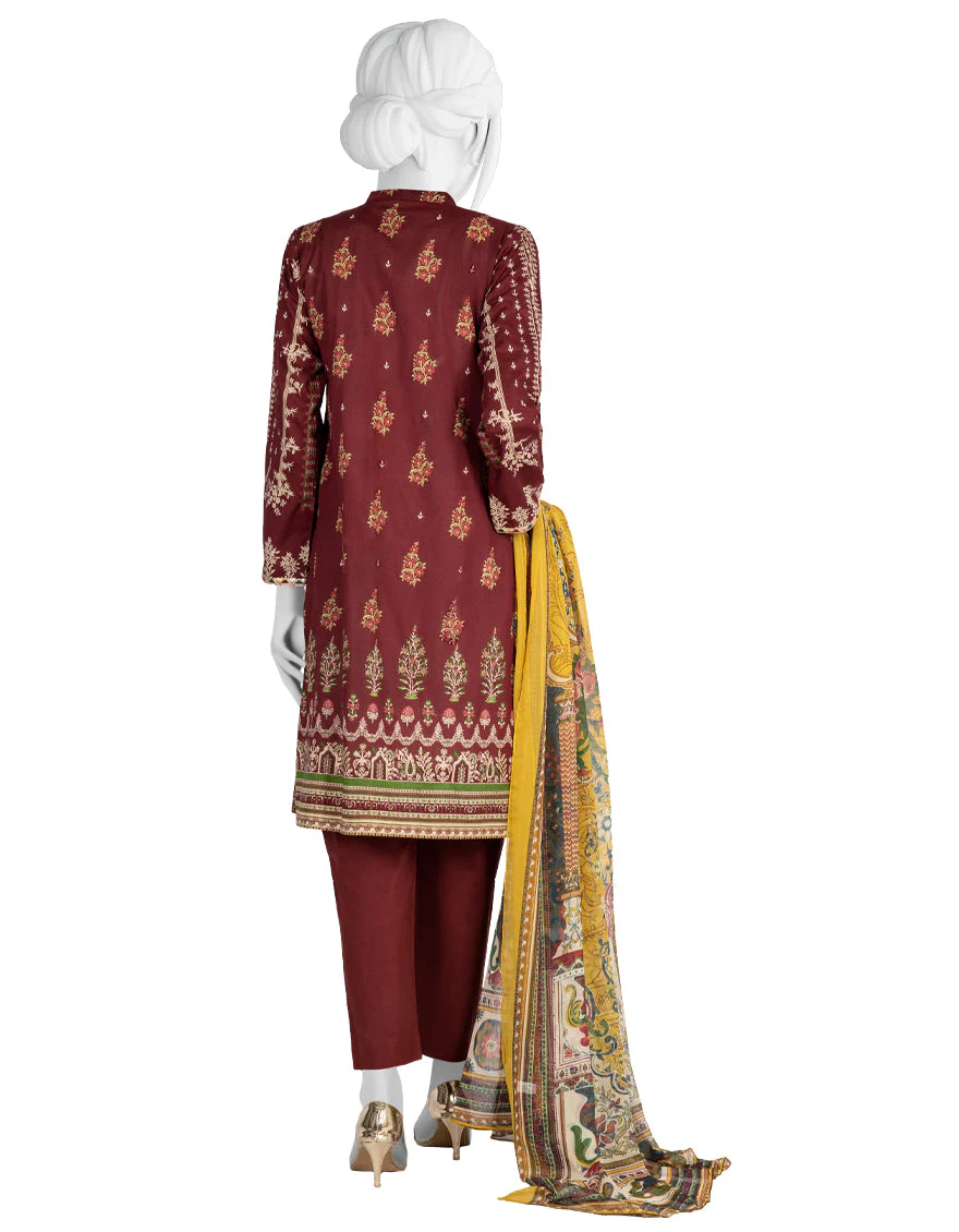 MAROON LAWN 3PC STITCHED | JLAWN-S-US-22-434/S MAROON MUGHAL (22-3001) - Image 2