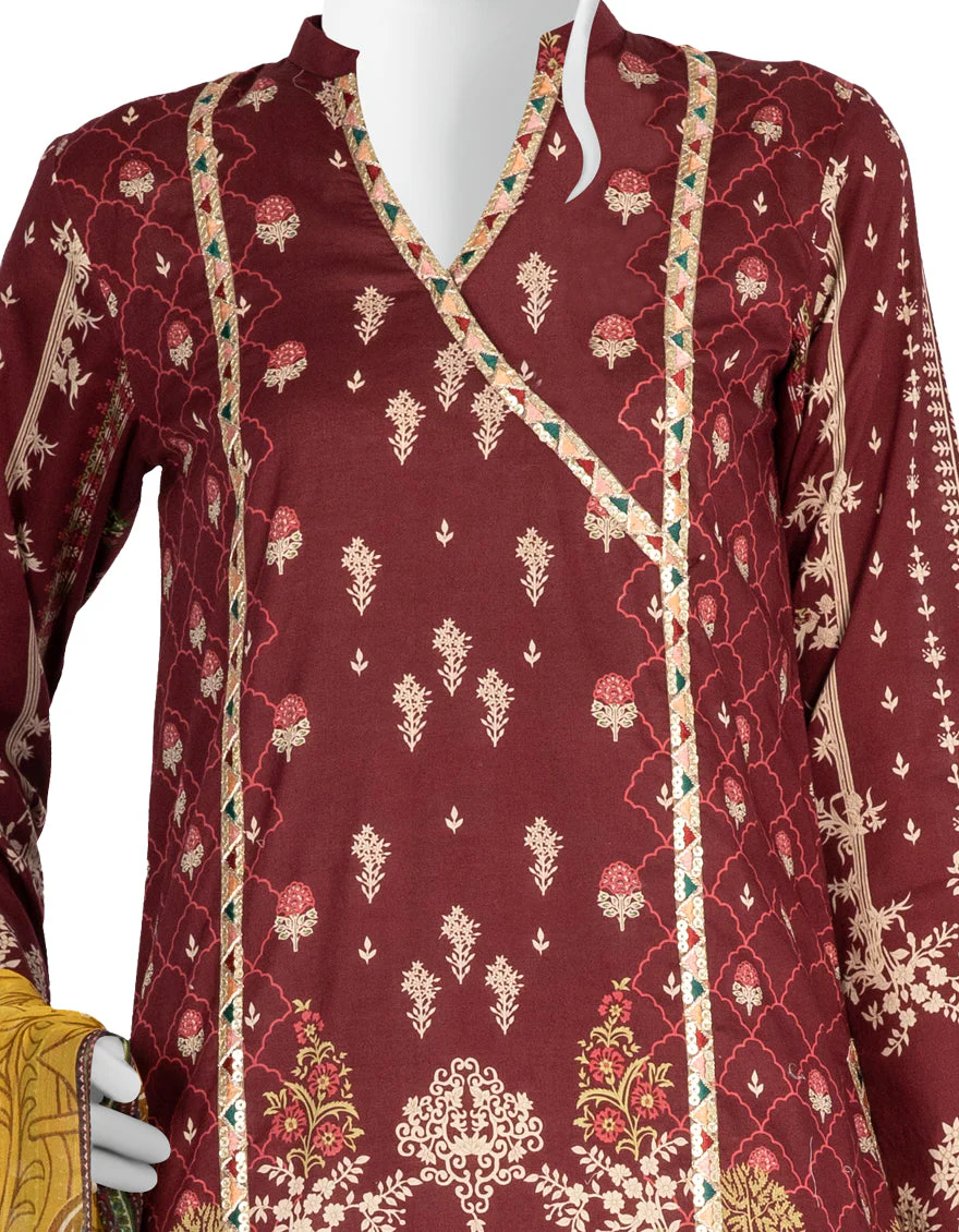 MAROON LAWN 3PC STITCHED | JLAWN-S-US-22-434/S MAROON MUGHAL (22-3001) - Image 3