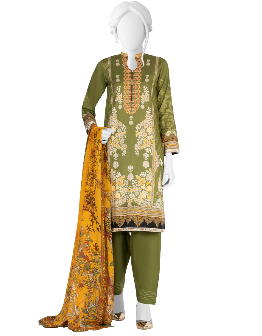 GREEN LAWN 3PC STITCHED | JLAWN-S-US-22-435/S NAQASHI