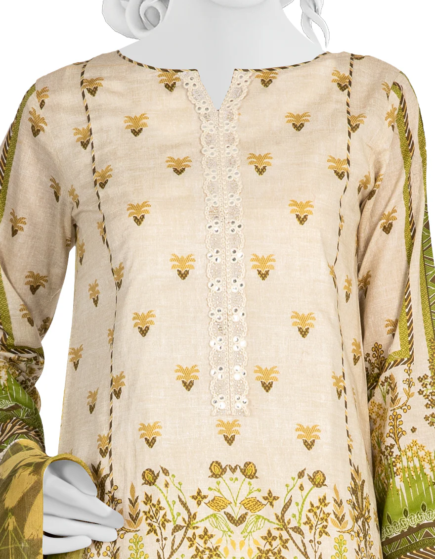 BEIGE LAWN 3PC STITCHED | JLAWN-S-US-22-437/S OLIVE - Image 3