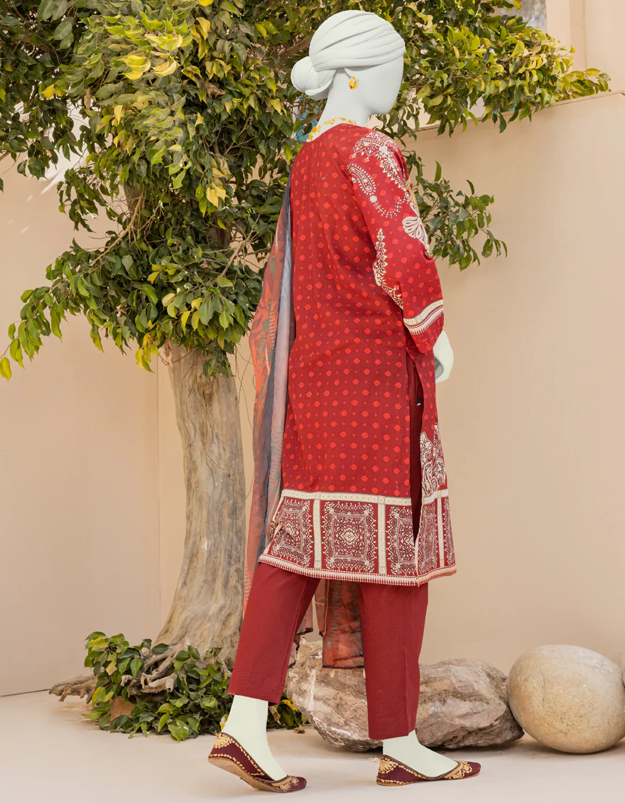MAROON LAWN 3PC STITCHED | JLAWN-S-US-23-010/S ROUGE - Image 2