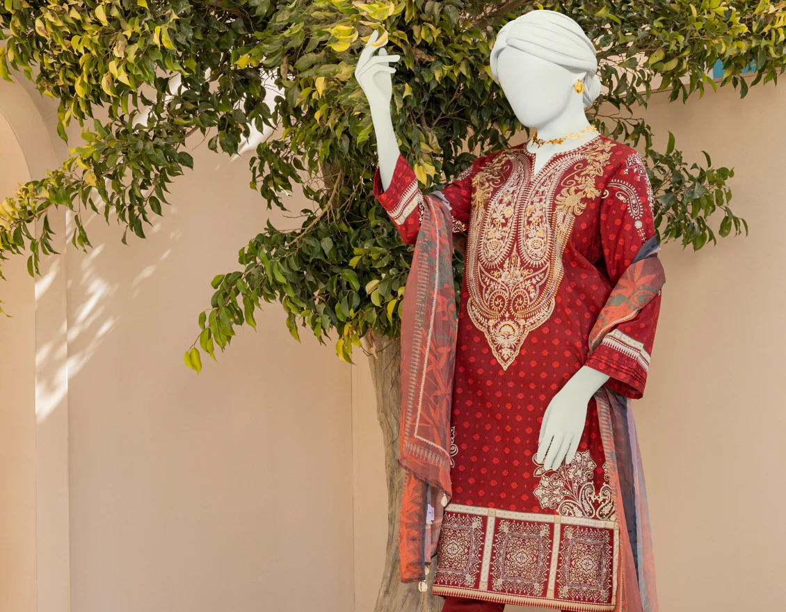 MAROON LAWN 3PC STITCHED | JLAWN-S-US-23-010/S ROUGE - Image 3