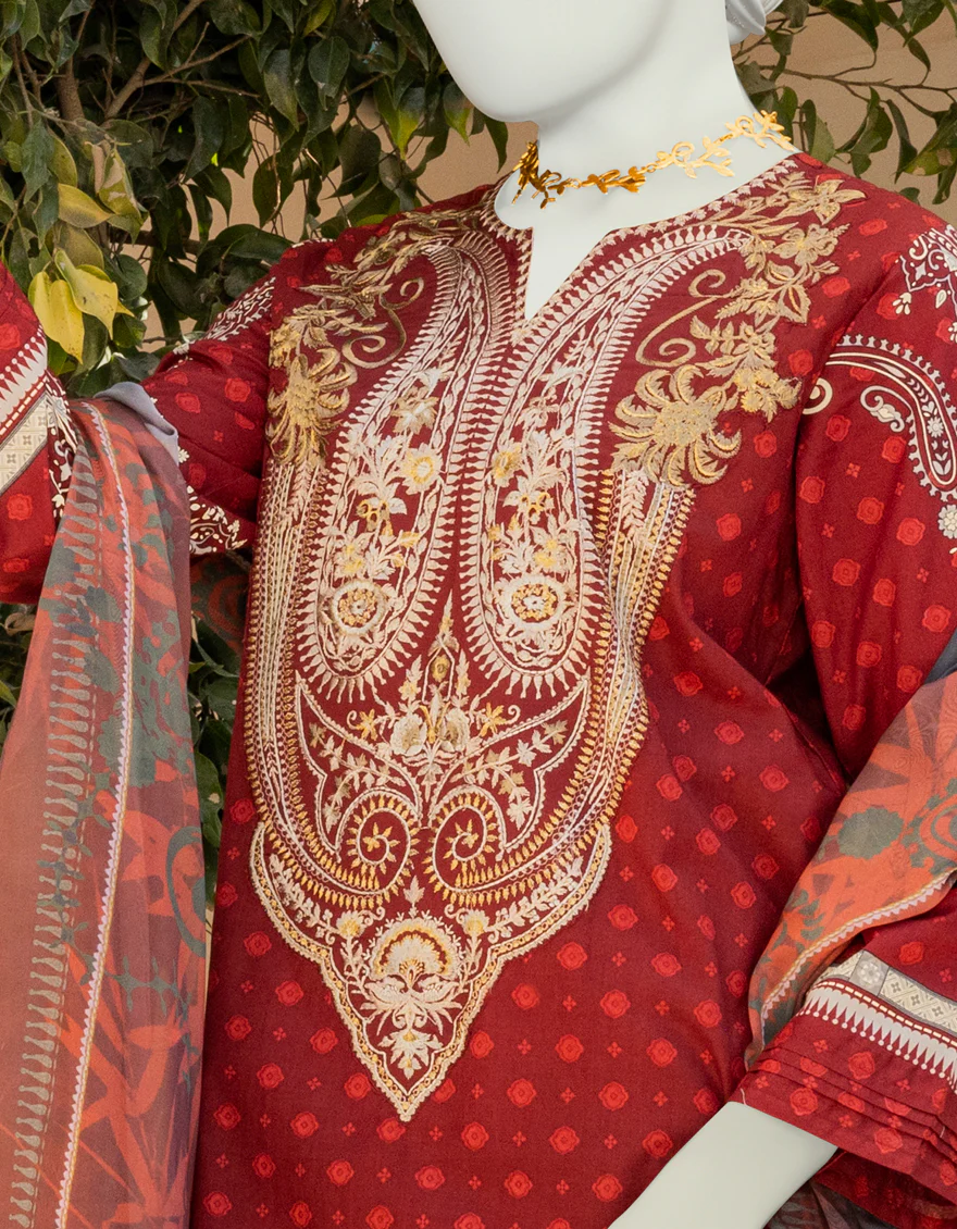 MAROON LAWN 3PC STITCHED | JLAWN-S-US-23-010/S ROUGE - Image 4