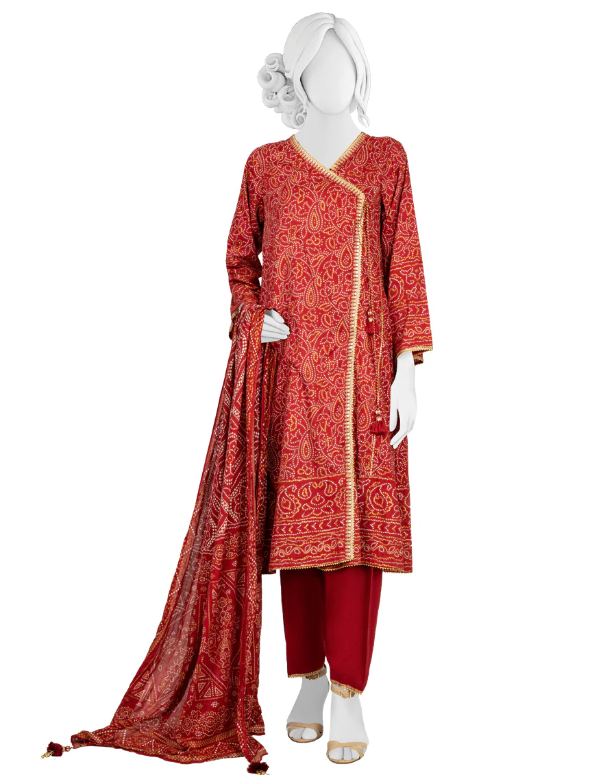 RED LAWN 3PC STITCHED | JLAWN-S-US-23-021/S MAHROSH
