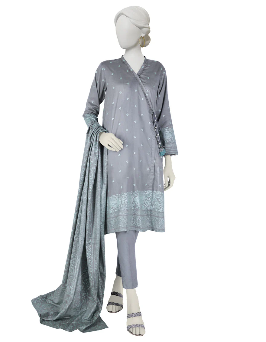 GREY LAWN 3PC STITCHED | JLAWN-S-US-23-035/S JOMANA