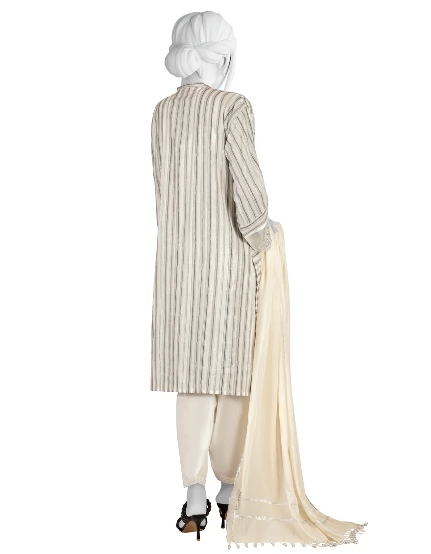 BLACK & WHITE JACQUARD 3PC STITCHED | JLAWN-S-US-23-038/S MONO CHROME - Image 2