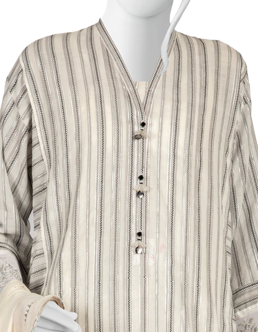 BLACK & WHITE JACQUARD 3PC STITCHED | JLAWN-S-US-23-038/S MONO CHROME - Image 3