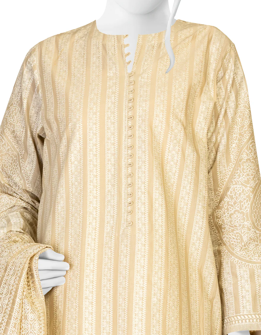 BEIGE LAWN 3PC STITCHED | JLAWN-S-US-23-048/S OFFWHITE - Image 3