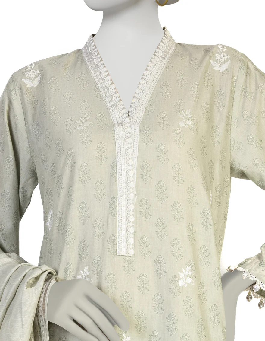 SAGE GREEN LAWN 3PC STITCHED | JLAWN-S-US-23-056/S MIRABEL - Image 3
