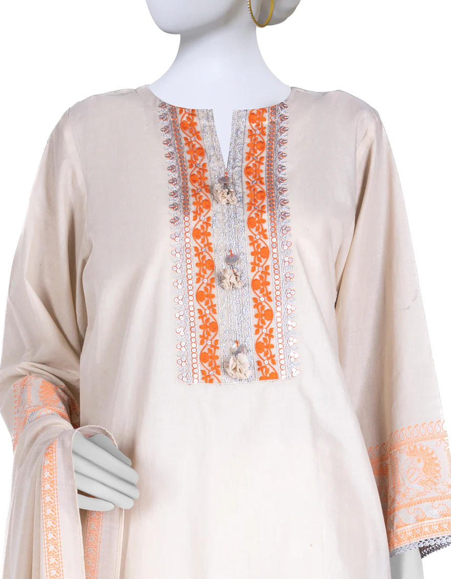BEIGE LAWN 3PC STITCHED | JLAWN-S-US-23-060/S NARANJADO - Image 3