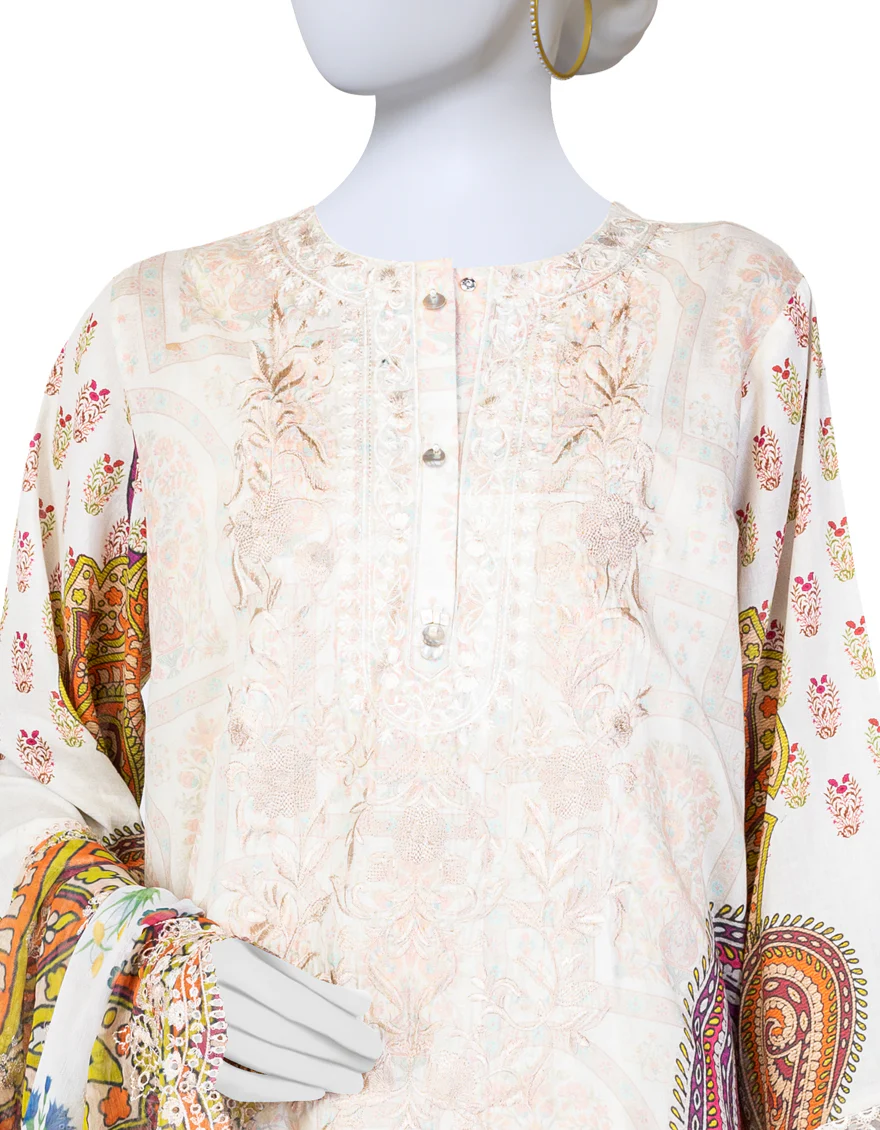 OFF WHITE LAWN 3PC STITCHED | JLAWN-S-US-23-061/S BEAUTY BUTI - Image 3