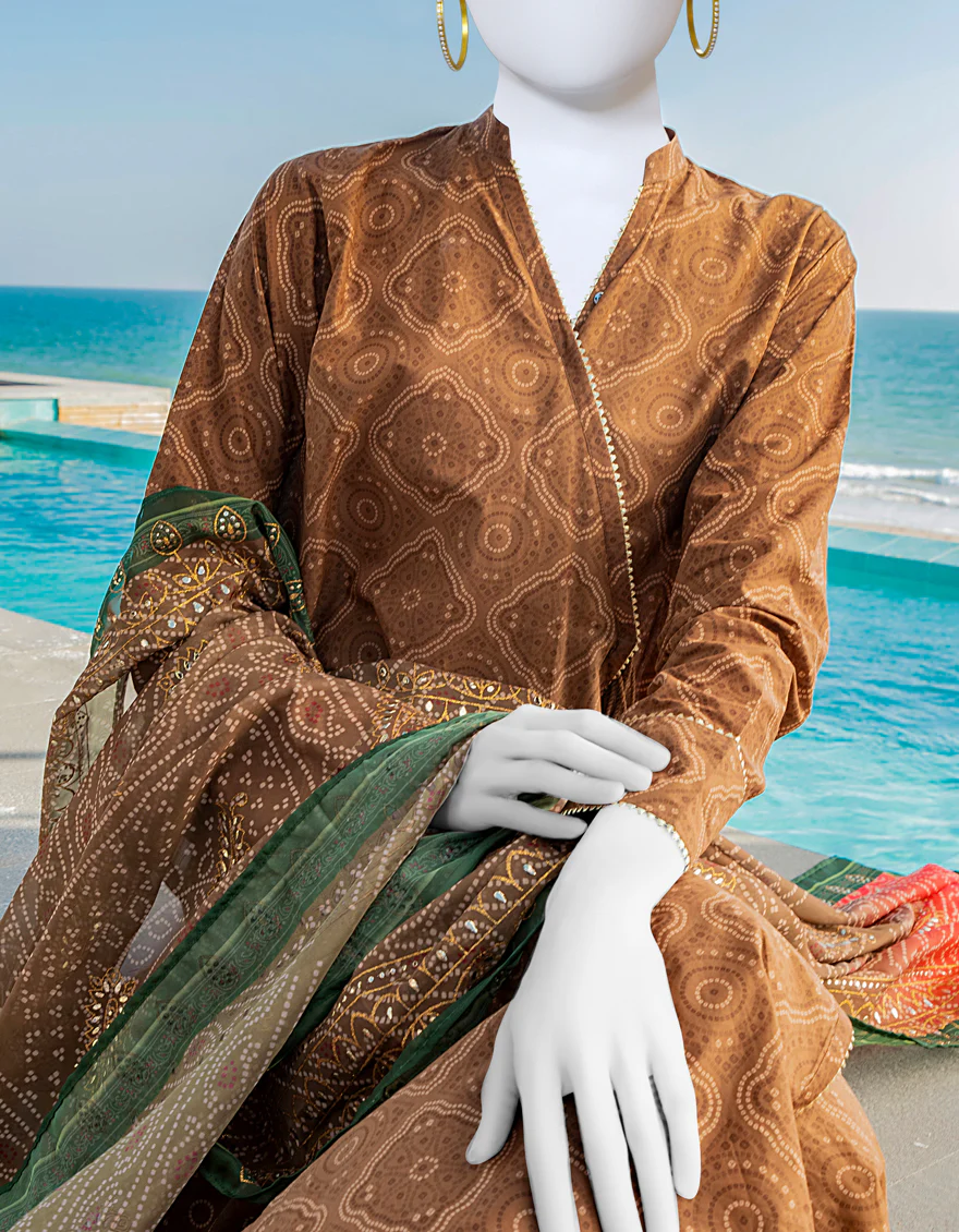 BROWN LAWN 3PC STITCHED | JLAWN-S-US-23-166/S RANGBARANG CHUNRI - Image 2