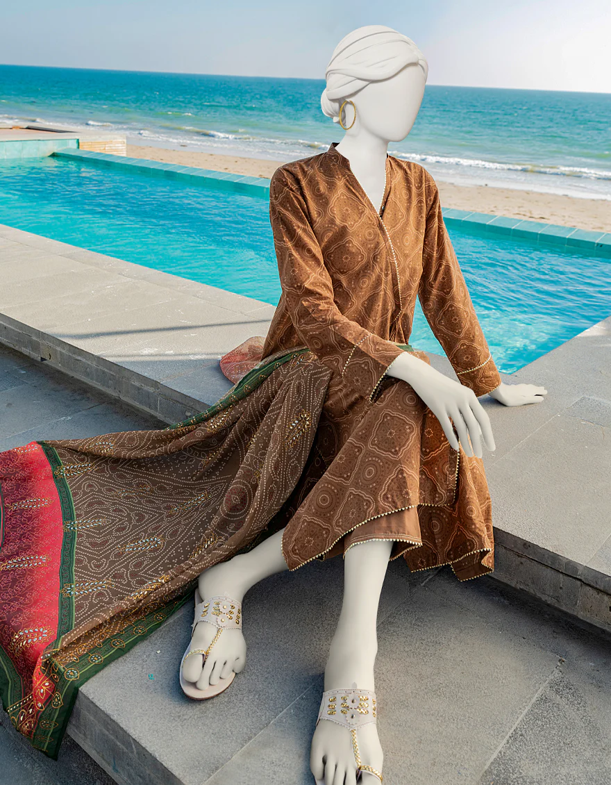 BROWN LAWN 3PC STITCHED | JLAWN-S-US-23-166/S RANGBARANG CHUNRI - Image 3