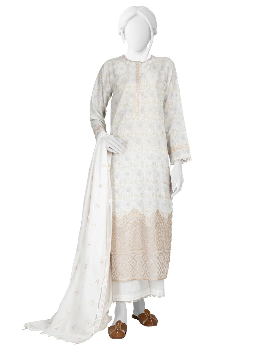 WHITE LAWN 3PC STITCHED | JLAWN-S-US-23-179/S AMAIA