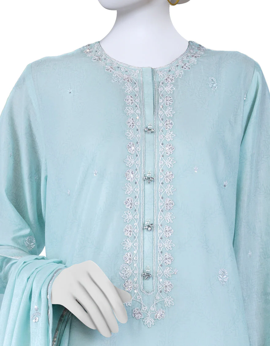 SKY BLUE LAWN 3PC STITCHED | JLAWN-S-US-23-182/S AQUA - Image 3