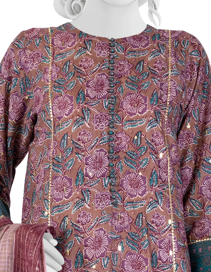 BROWN LAWN 3PC UNSTITCHED | JLAWN-S-US-23-194 ROSETTE - Image 3