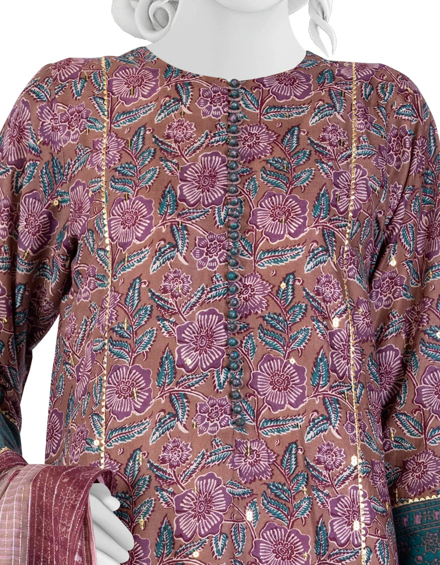 BROWN LAWN 3PC STITCHED | JLAWN-S-US-23-194/S ROSETTE - Image 3