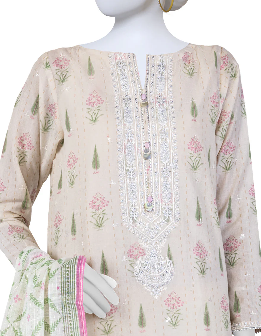 CREAM LAWN 3PC STITCHED | JLAWN-S-US-23-195/S ALVIA - Image 3