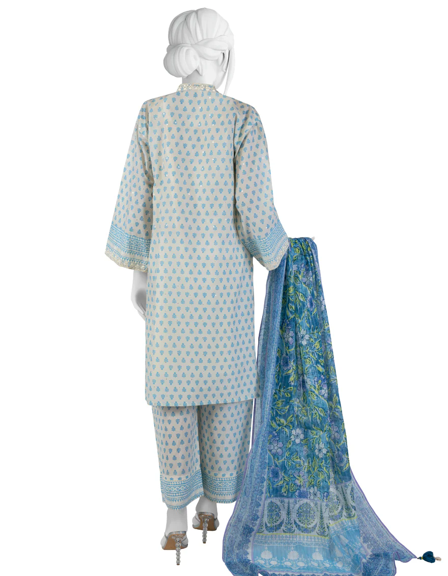 WHITE & BLUE LAWN 3PC UNSTITCHED | JLAWN-S-US-23-197 UWAYAM - Image 2