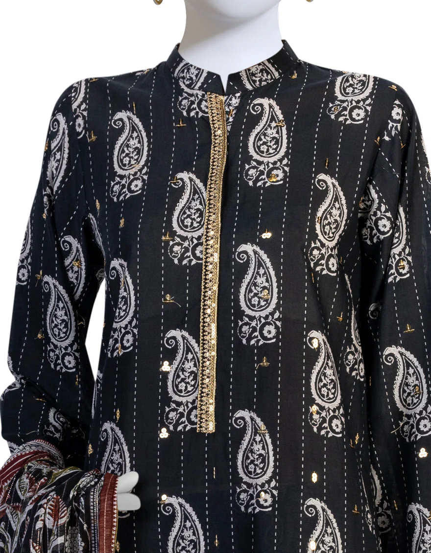 BLACK LAWN 3PC STITCHED | JLAWN-S-US-23-198/S MISKINA - Image 3