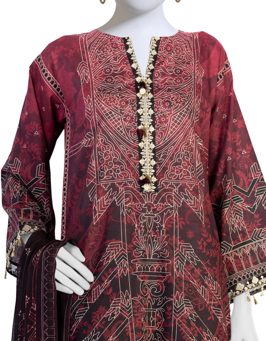MAROON LAWN 3PC STITCHED | JLAWN-S-US-23-199/S SCARLET GRACE - Image 3