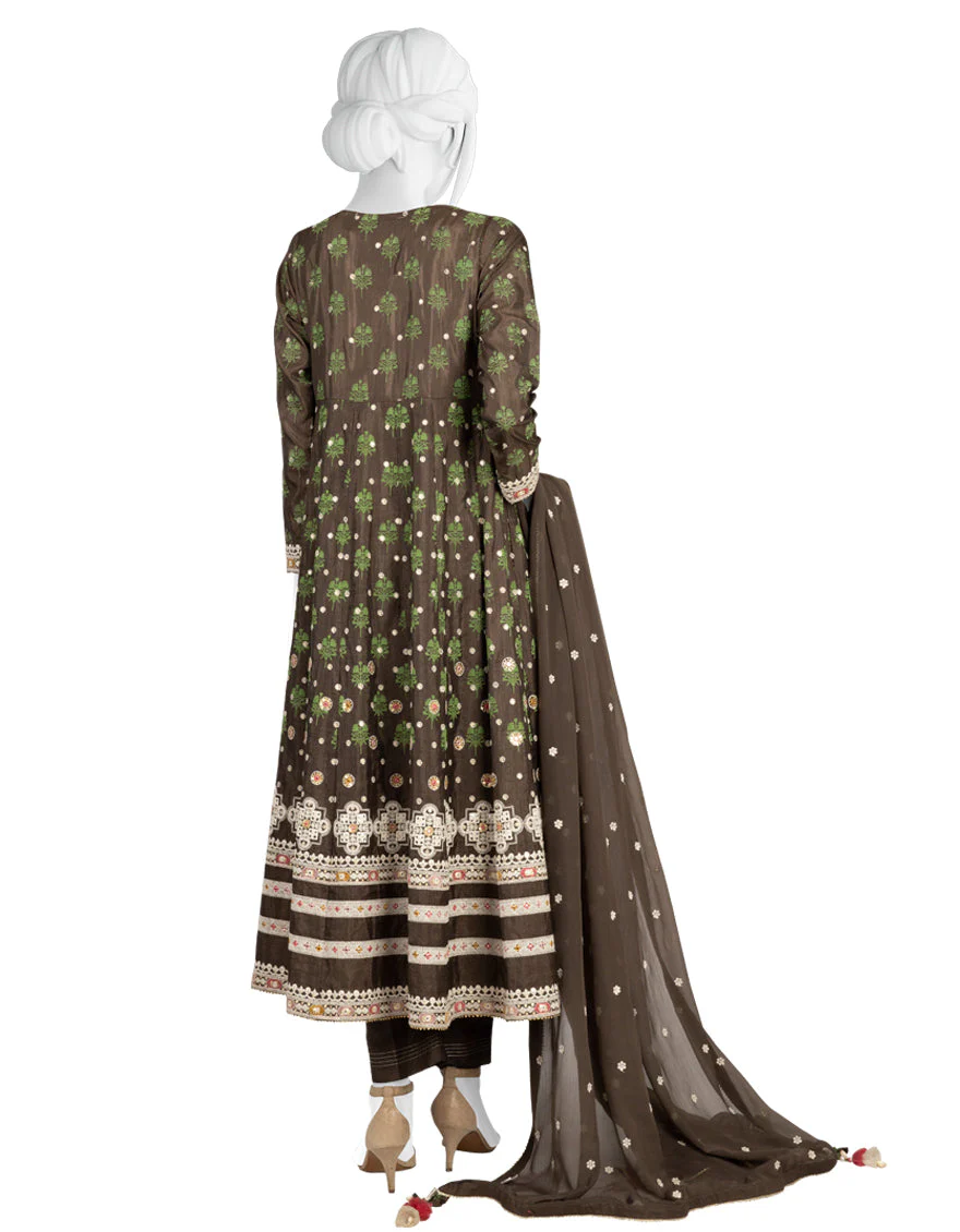 COFFEE RAW SILK 3PC STITCHED | JLAWN-S-US-23-220/S COFFEE - Image 2