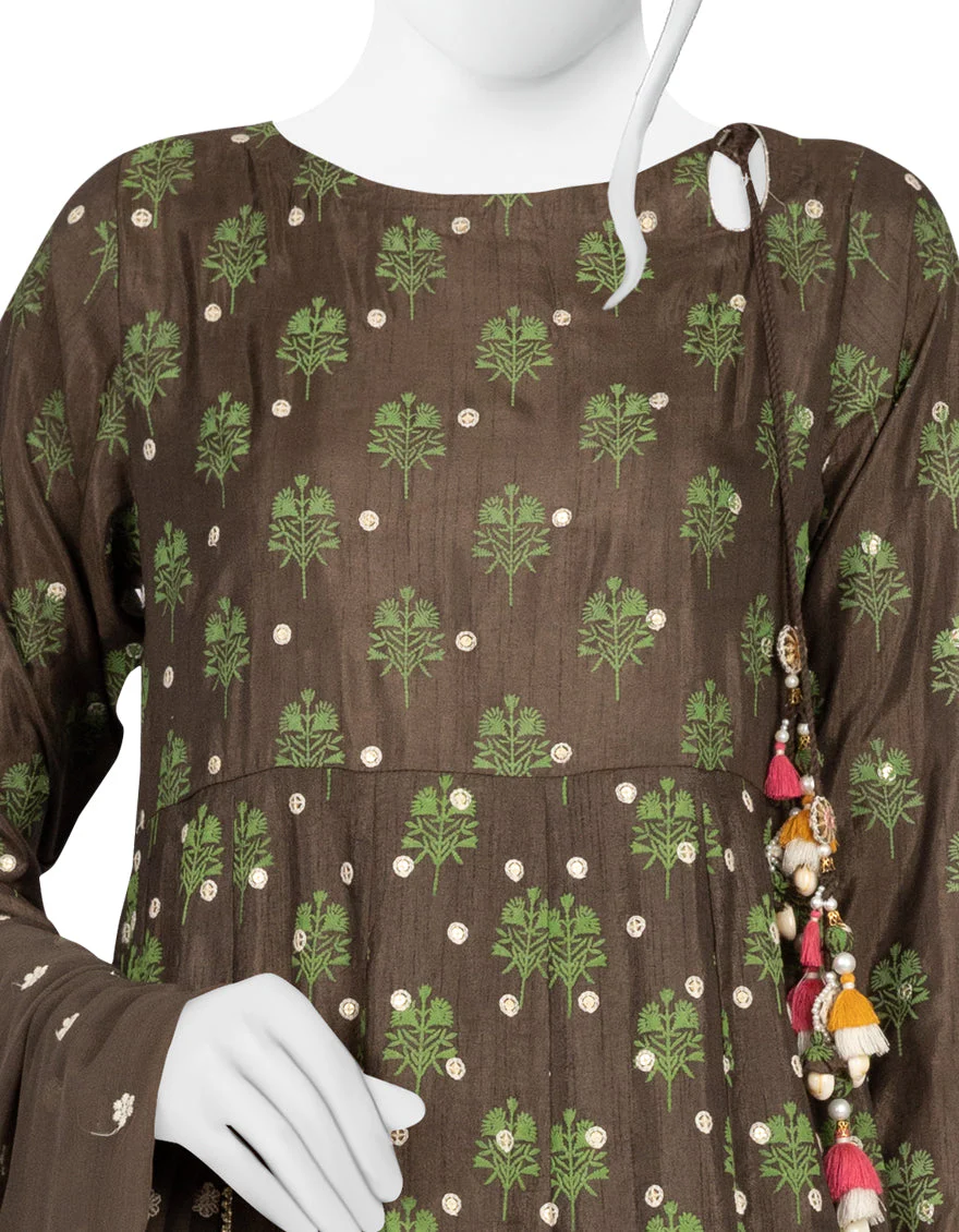 COFFEE RAW SILK 3PC STITCHED | JLAWN-S-US-23-220/S COFFEE - Image 3