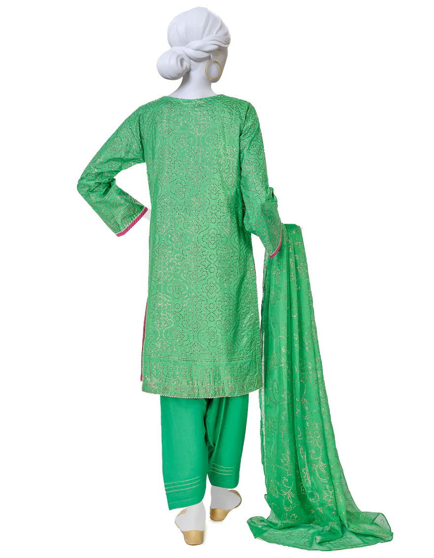 GREEN RAW SILK 3PC STITCHED | JLAWN-S-US-23-231/S GREEN - Image 2