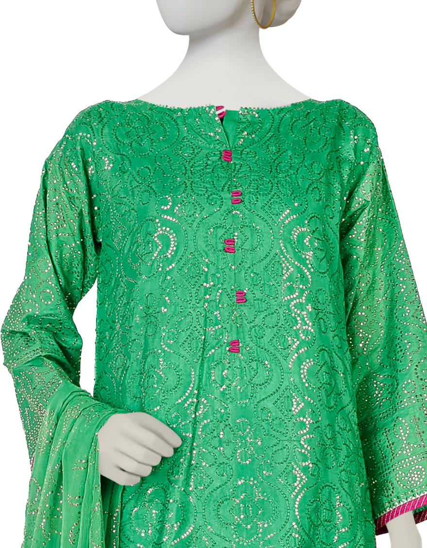 GREEN RAW SILK 3PC STITCHED | JLAWN-S-US-23-231/S GREEN - Image 3