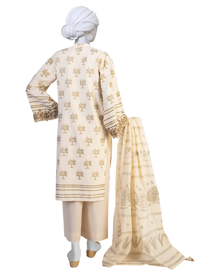LIGHT BEIGE JACQUARD 3PC UNSTITCHED | JLAWN-S-US-23-282 MADRID - Image 2