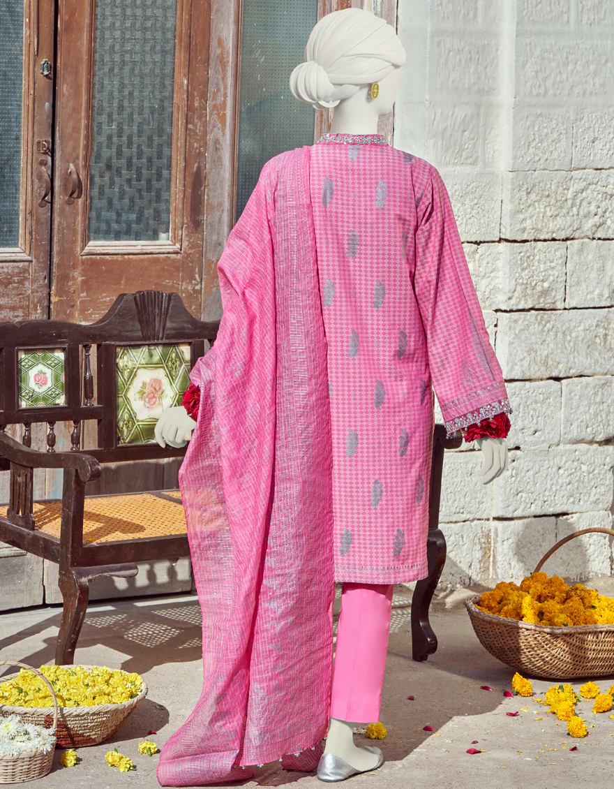 PINK LAWN 3PC UNSTITCHED | JLAWN-S-US-23-288 TARA SILVER - Image 2