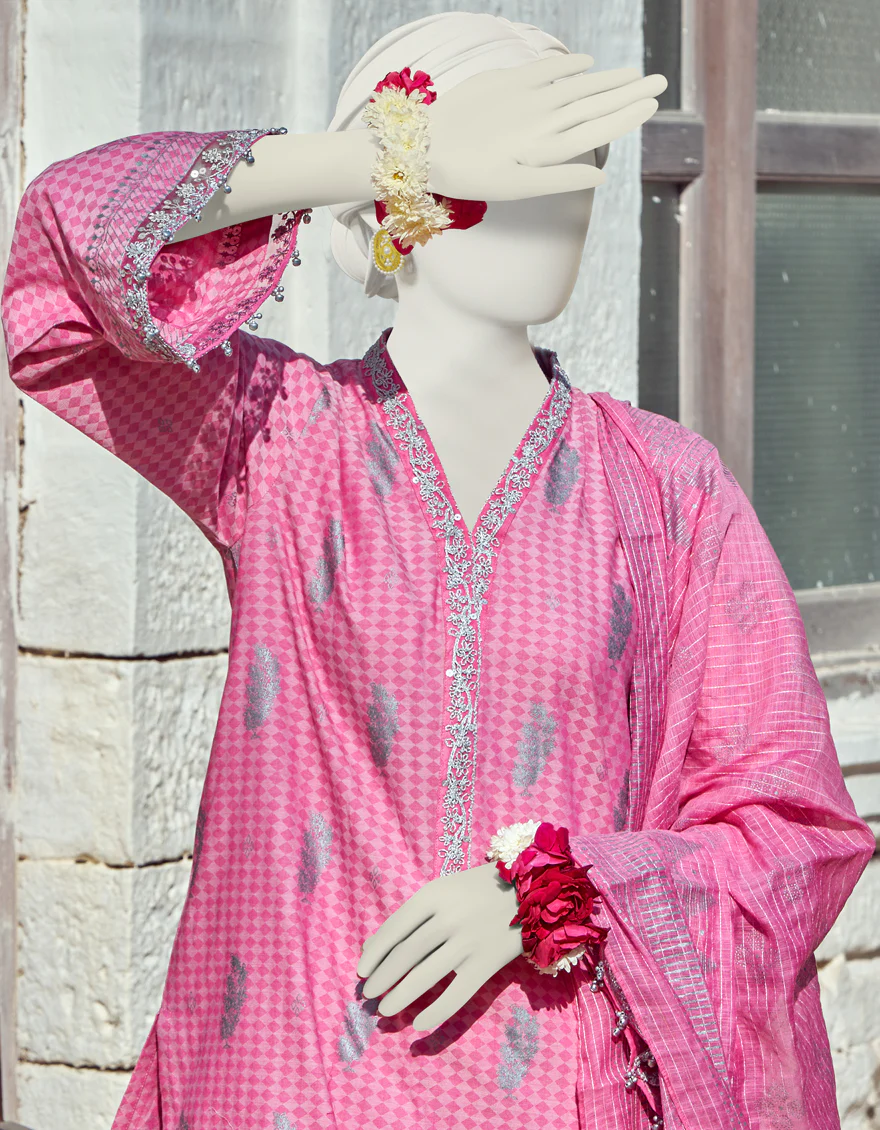 PINK LAWN 3PC UNSTITCHED | JLAWN-S-US-23-288 TARA SILVER - Image 3