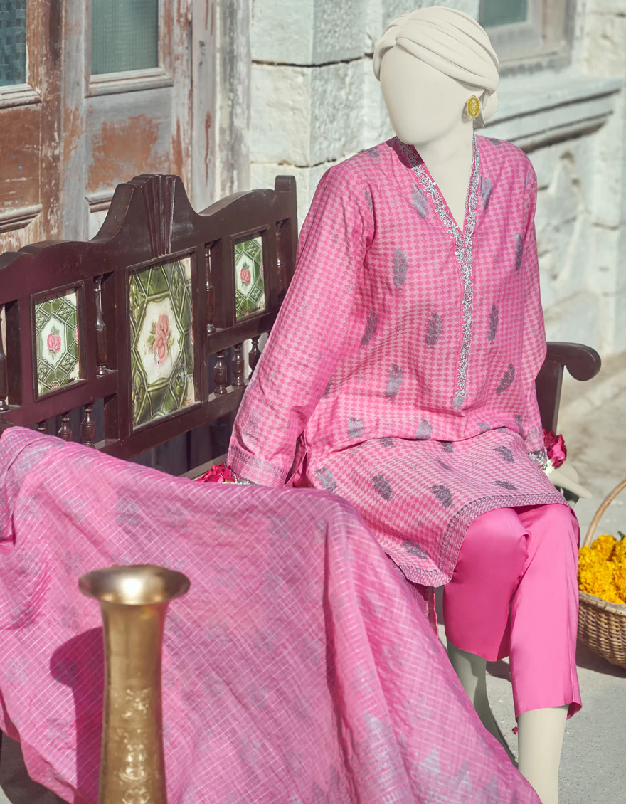 PINK LAWN 3PC UNSTITCHED | JLAWN-S-US-23-288 TARA SILVER - Image 4
