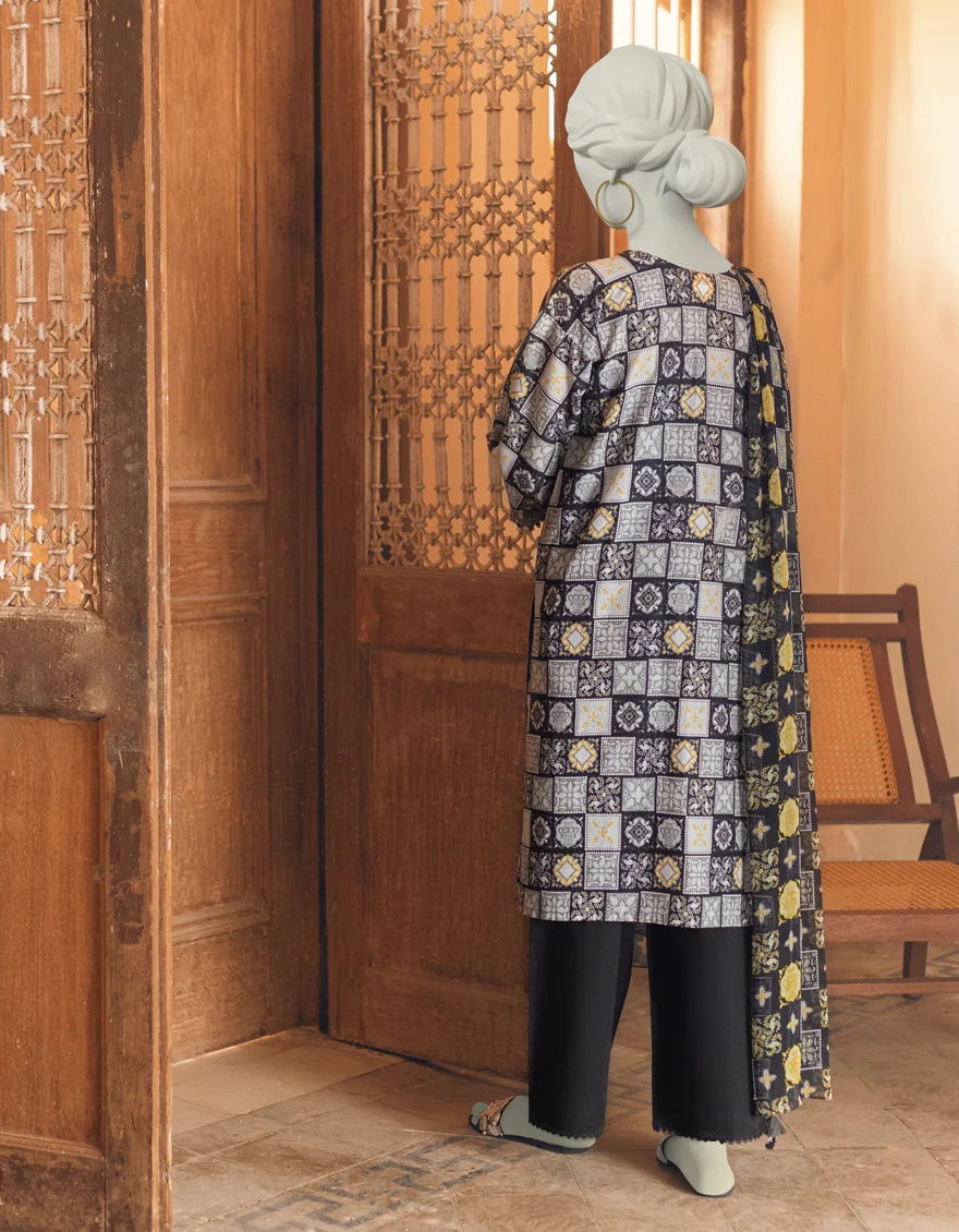 BLACK & GREY LAWN 3PC UNSTITCHED | JLAWN-S-US-23-349 GOLDEN GREY - Image 2