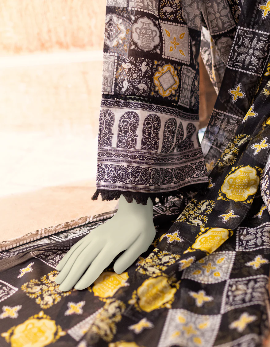 BLACK & GREY LAWN 3PC UNSTITCHED | JLAWN-S-US-23-349 GOLDEN GREY - Image 3