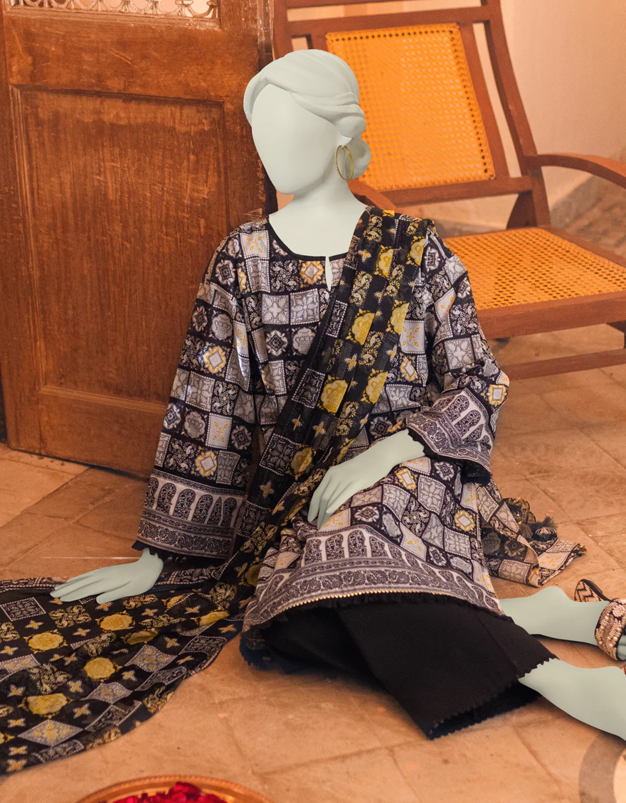 BLACK & GREY LAWN 3PC UNSTITCHED | JLAWN-S-US-23-349 GOLDEN GREY - Image 4