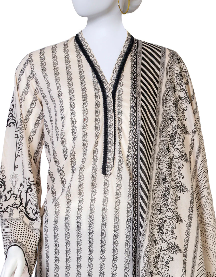 OFF WHITE 3PC UNSTITCHED | JLAWN-S-US-23-394 RIWAAJ-2 - Image 3