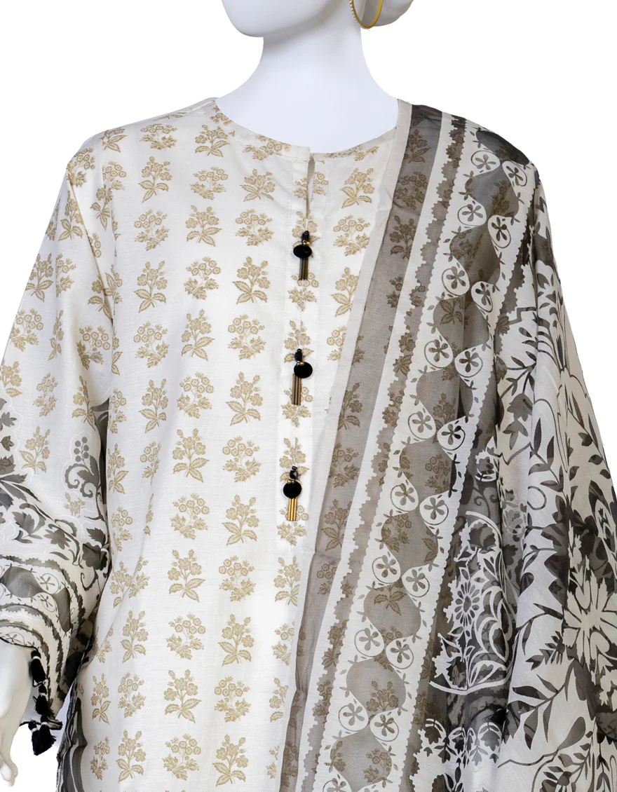 OFF WHITE LAWN 3PC STITCHED | JLAWN-S-US-23-401/S SHAHANA-1 - Image 3
