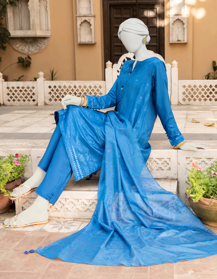 BLUE RAW SILK 3PC STITCHED | JLAWN-S-US-23-407/S CORENTINE - Image 3