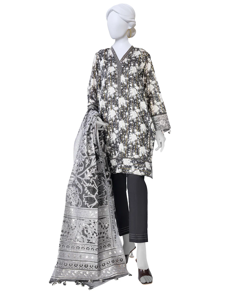BLACK LAWN 3PC UNSTITCHED | JLAWN-S-US-23-415 NAZM E ZARI-2