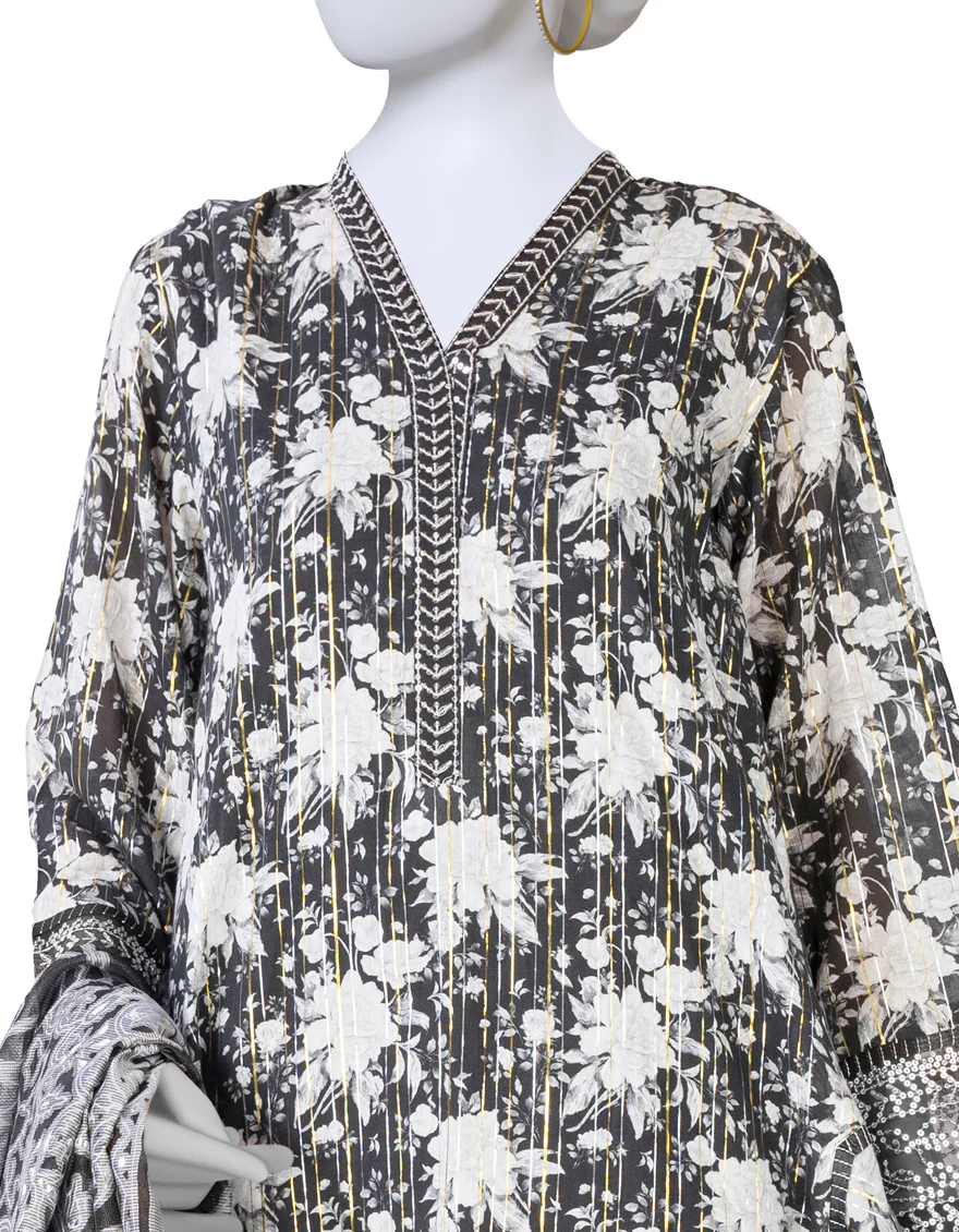 BLACK LAWN 3PC UNSTITCHED | JLAWN-S-US-23-415 NAZM E ZARI-2 - Image 3