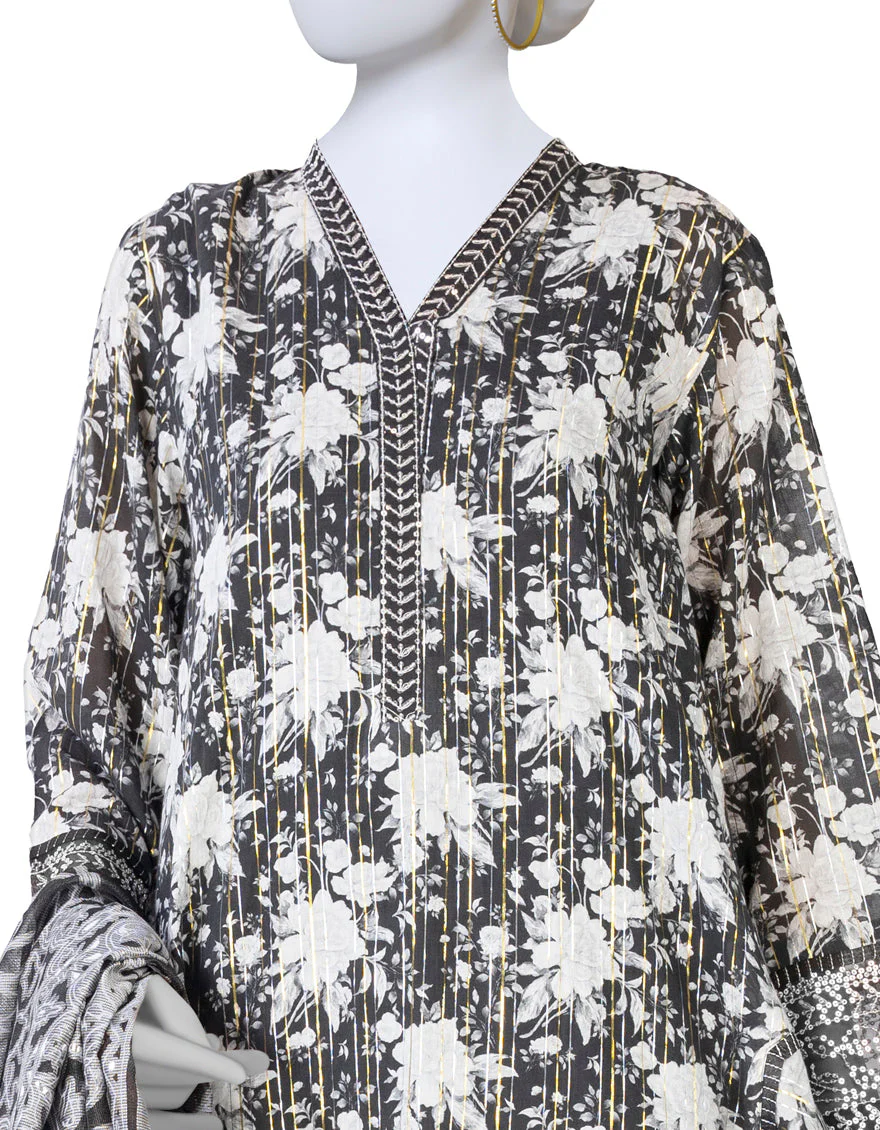 BLACK 3PC STITCHED | JLAWN-S-US-23-415/S NAZM E ZARI-2 - Image 3