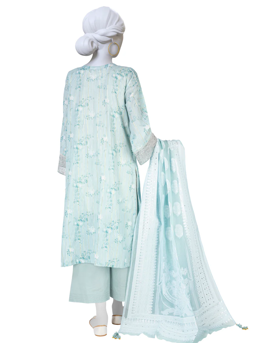 LIGHT BLUE 3PC STITCHED | JLAWN-S-US-23-416/S NAZM E ZARI-3 - Image 2