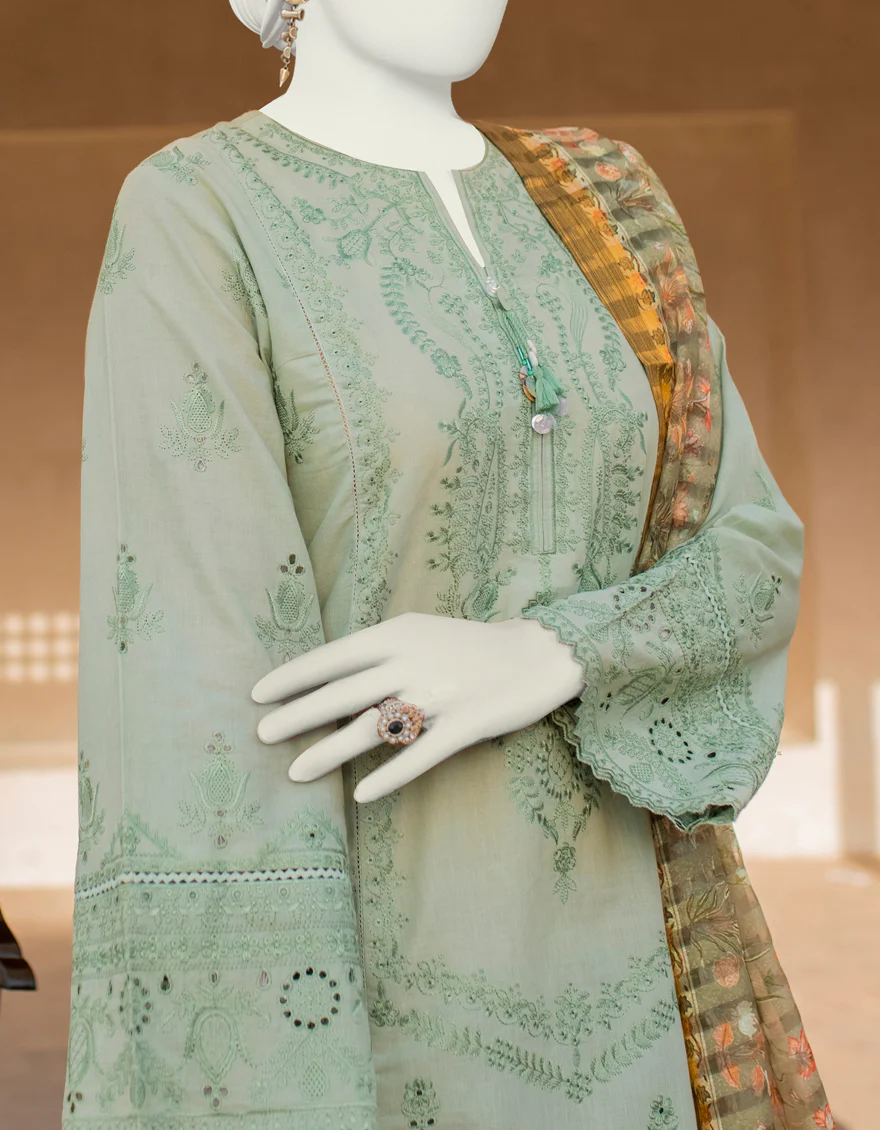 SAGE GREEN LAWN 3PC UNSTITCHED | JLAWN-S-US-23-417 GULBAHAR-ALIF - Image 2